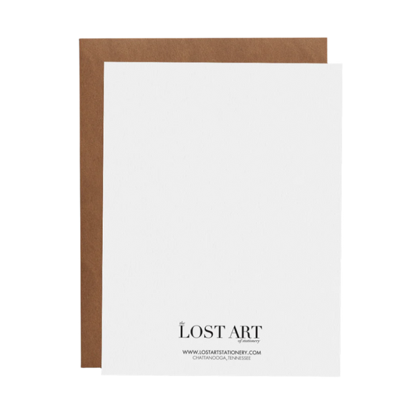 Back of Greeting Card. Lost Art Stationery Logo.